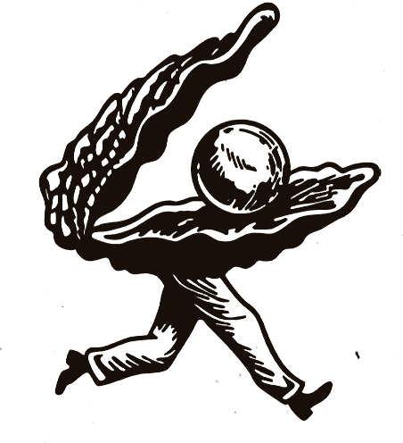 Umbo's oyster-and-pearl mascot carrying a pearl